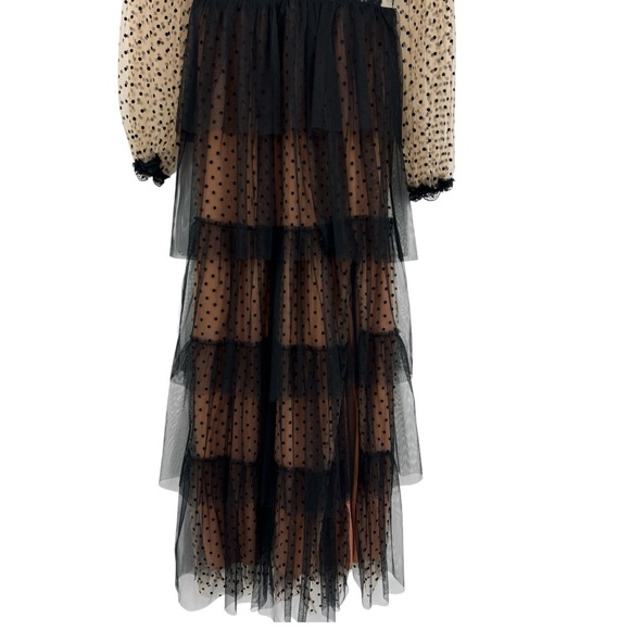 Giffniseti NWT Mesh Polkadot Whimsygoth Witchy Fairy Black Cream FlowyMaxi Dress - Picture 3 of 15